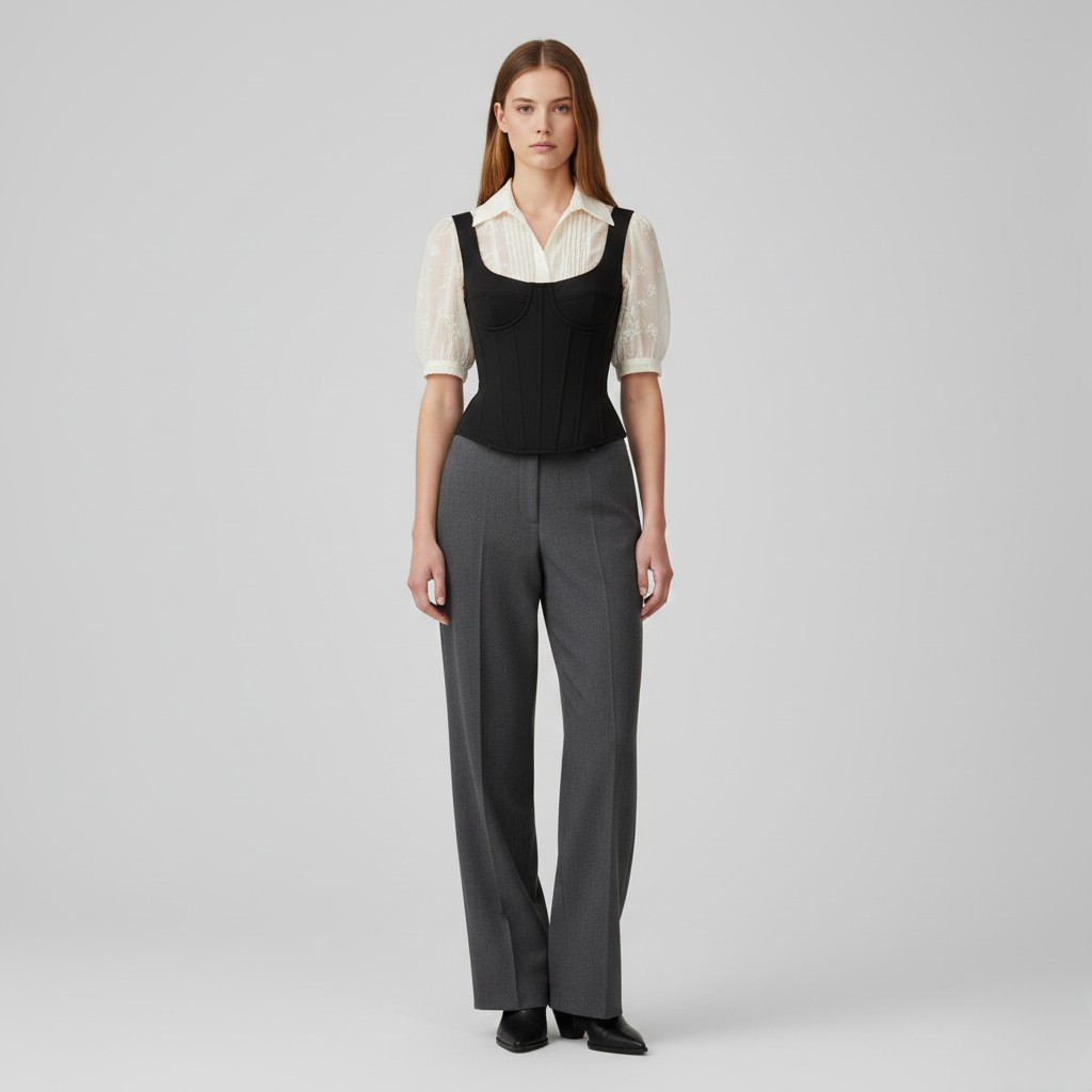 Gilet stile corsetto con camicetta trasparente