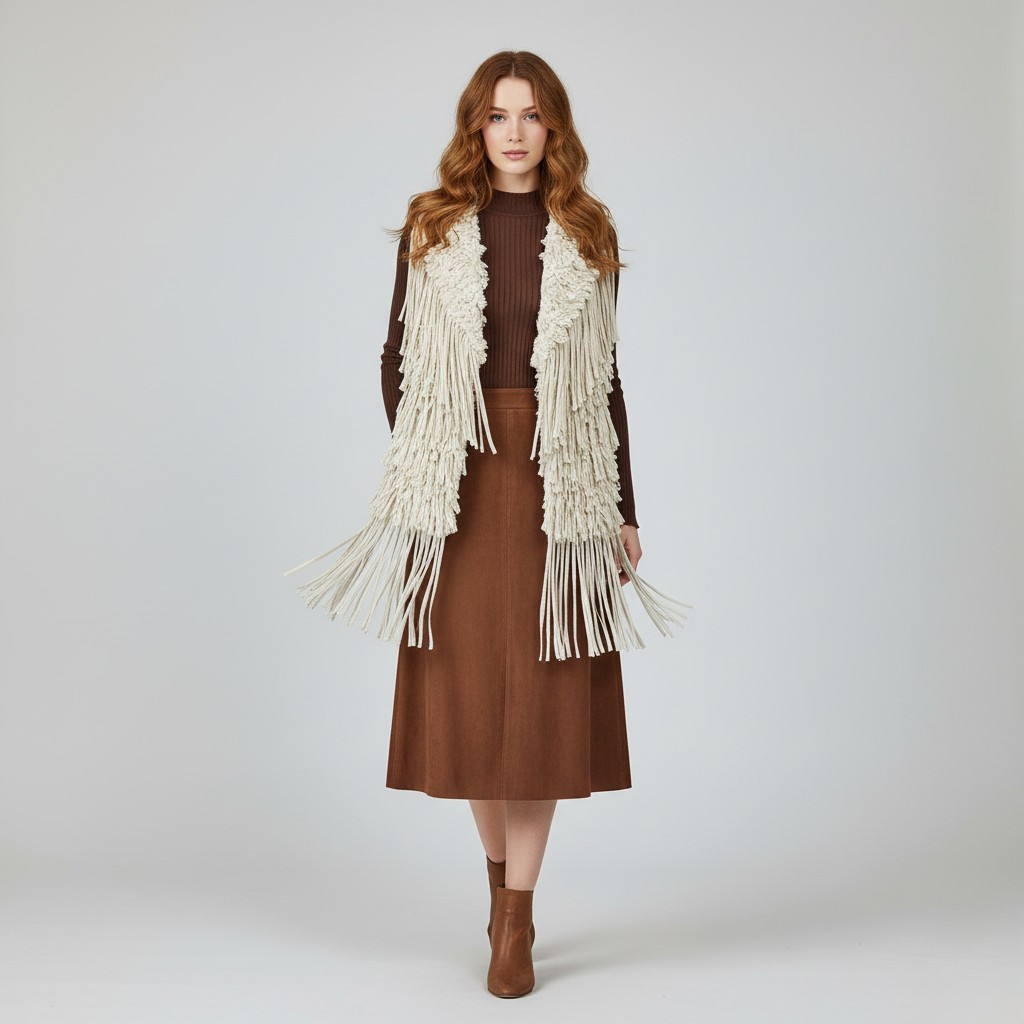 Gilet lavorato a maglia con frange