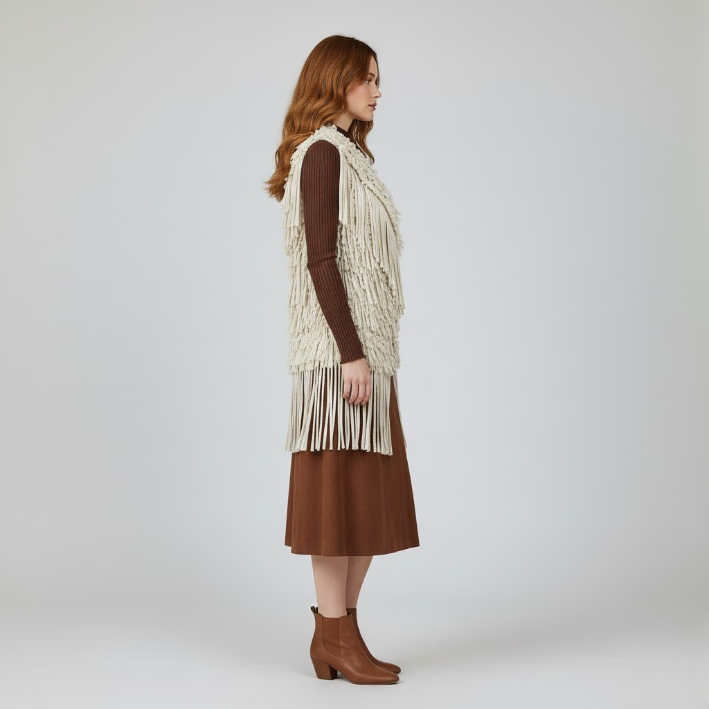 Gilet lavorato a maglia con frange