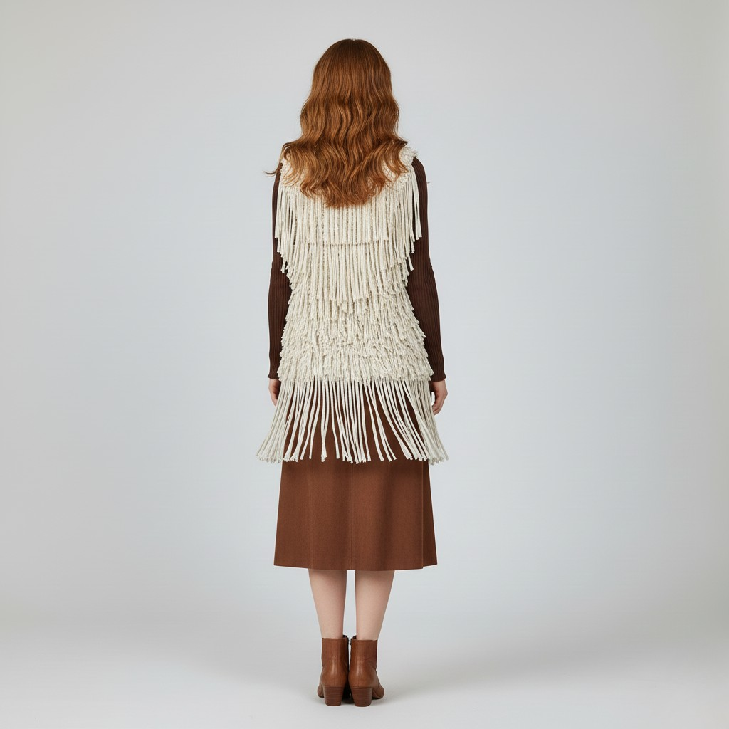 Gilet lavorato a maglia con frange