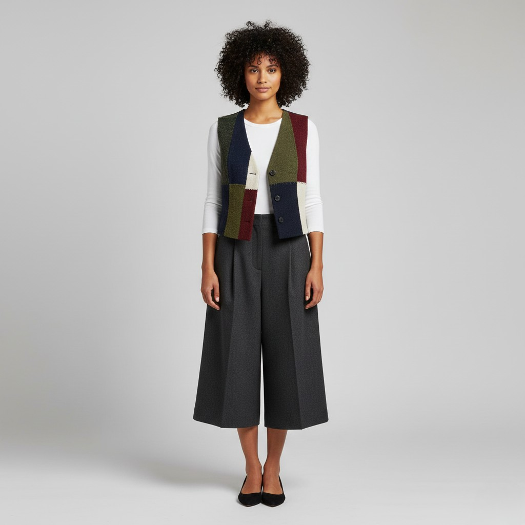 Gilet in maglia patchwork con bottoni