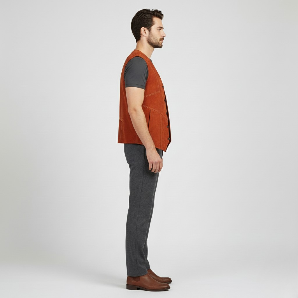 Gilet in pelle scamosciata con bottoni sul davanti