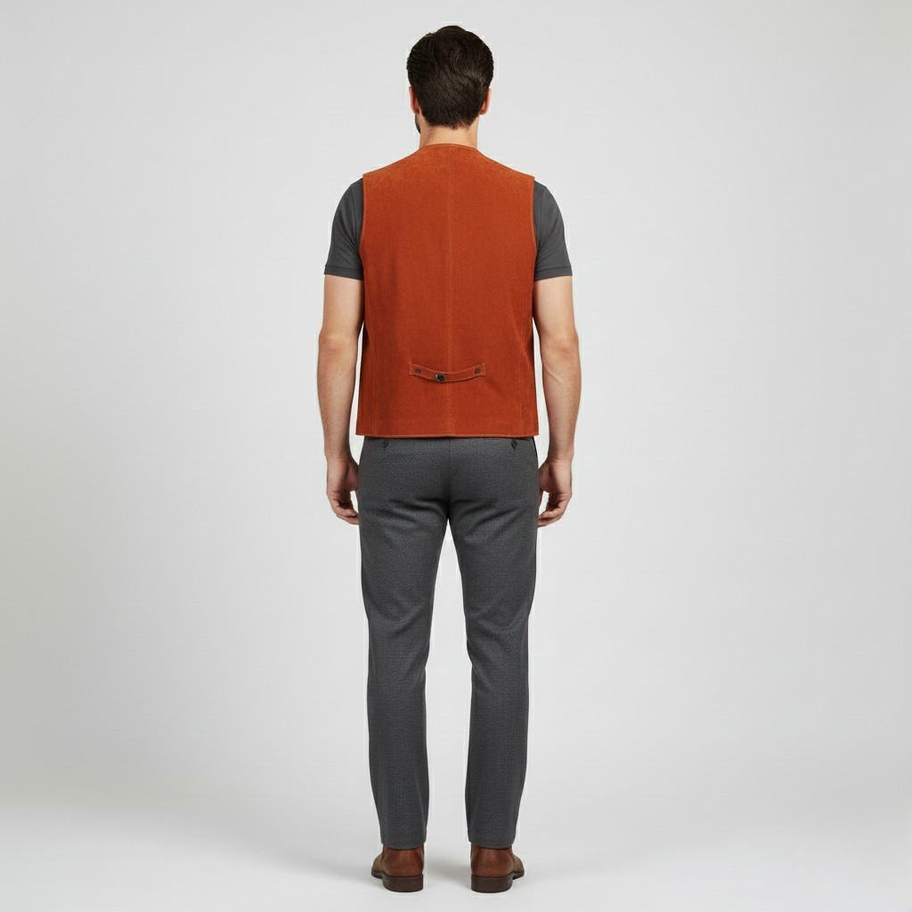 Gilet in pelle scamosciata con bottoni sul davanti