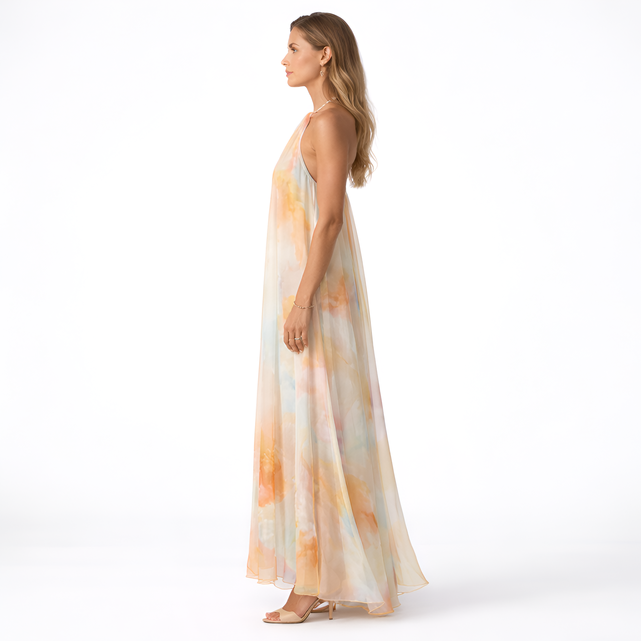 Beatrice - Abito lungo con scollo all'americana e senza schienale