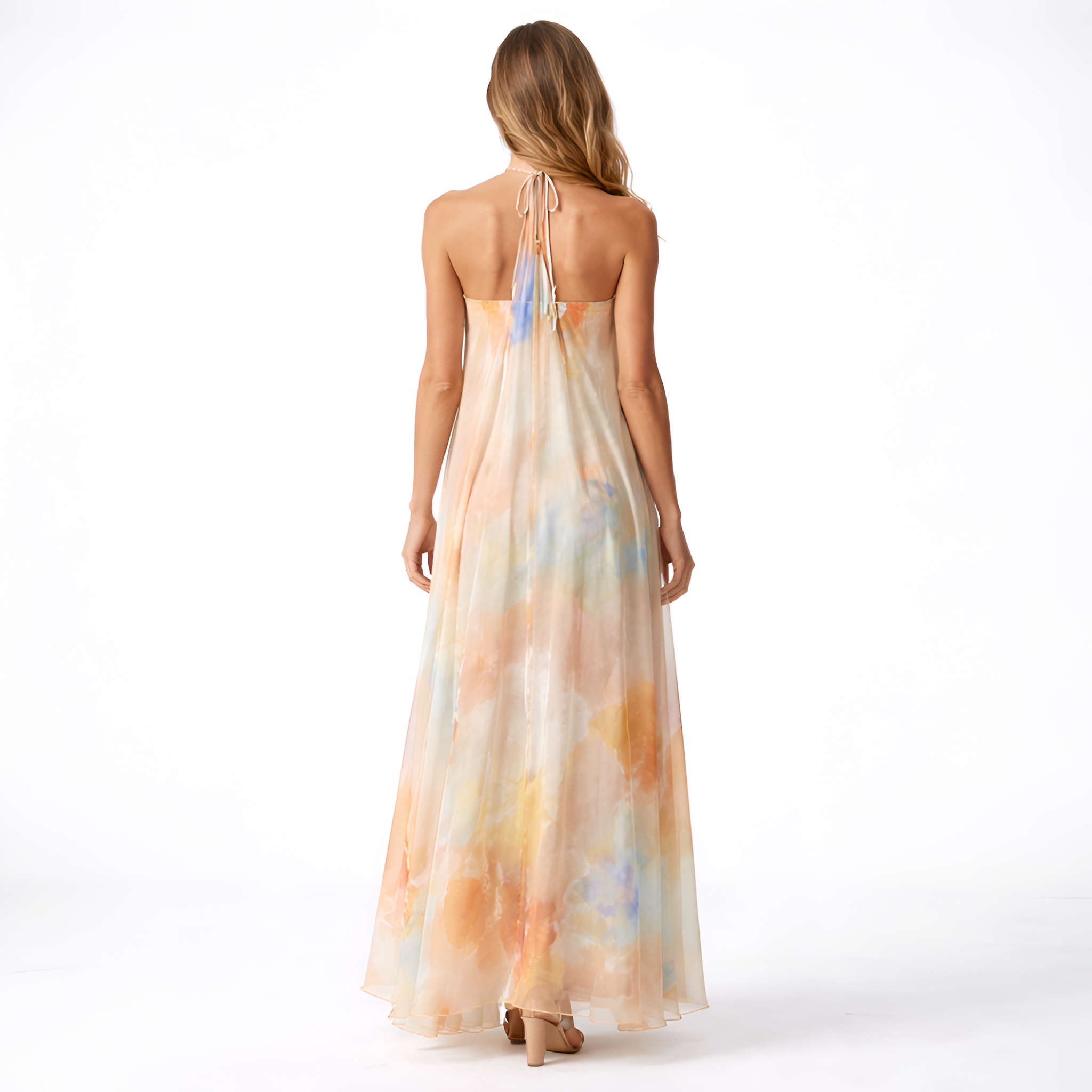 Beatrice - Abito lungo con scollo all'americana e senza schienale