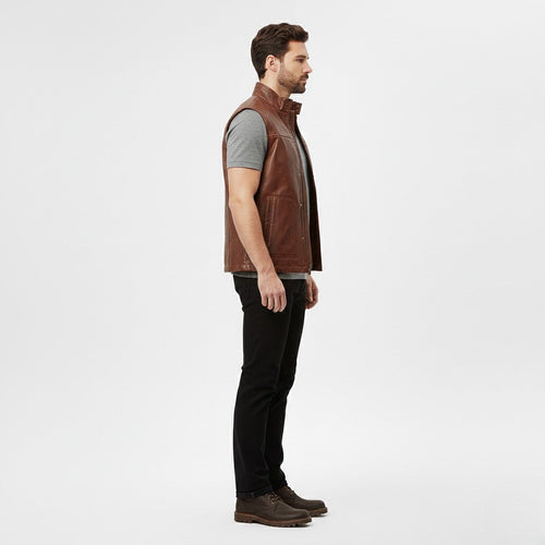 Abbigliamento con gilet utility in pelle