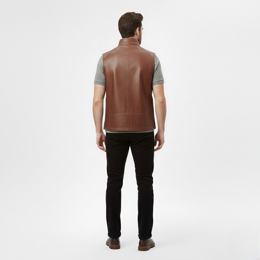 Abbigliamento con gilet utility in pelle