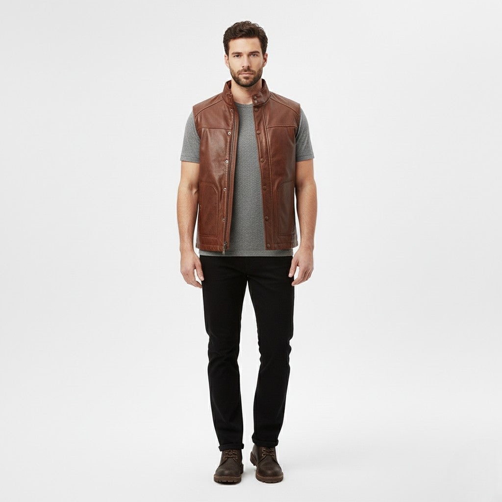 Abbigliamento con gilet utility in pelle